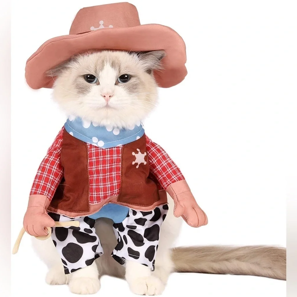 🦋 Western Cowboy Cat Outfit in Brown and Red Halloween Medium